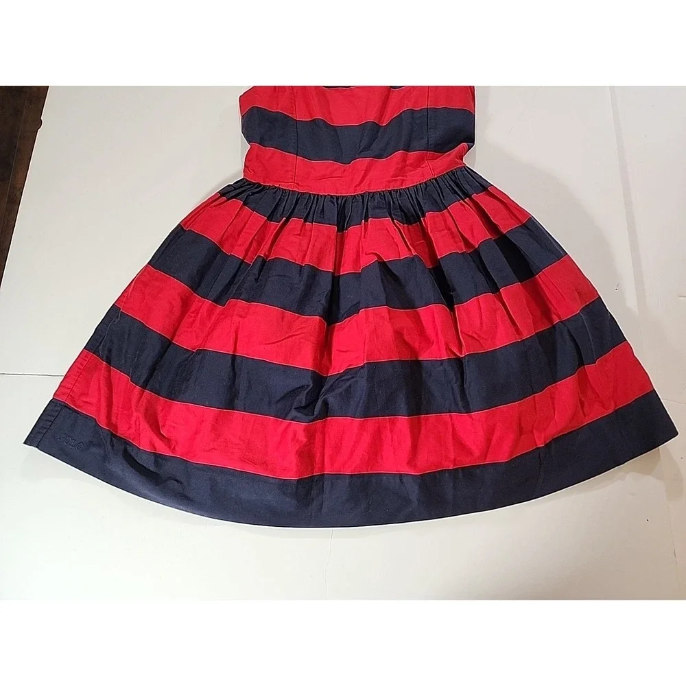 Ralph Lauren‎ Girls 16 Striped Dress Navy Red Sleeveless Preppy Party Holiday